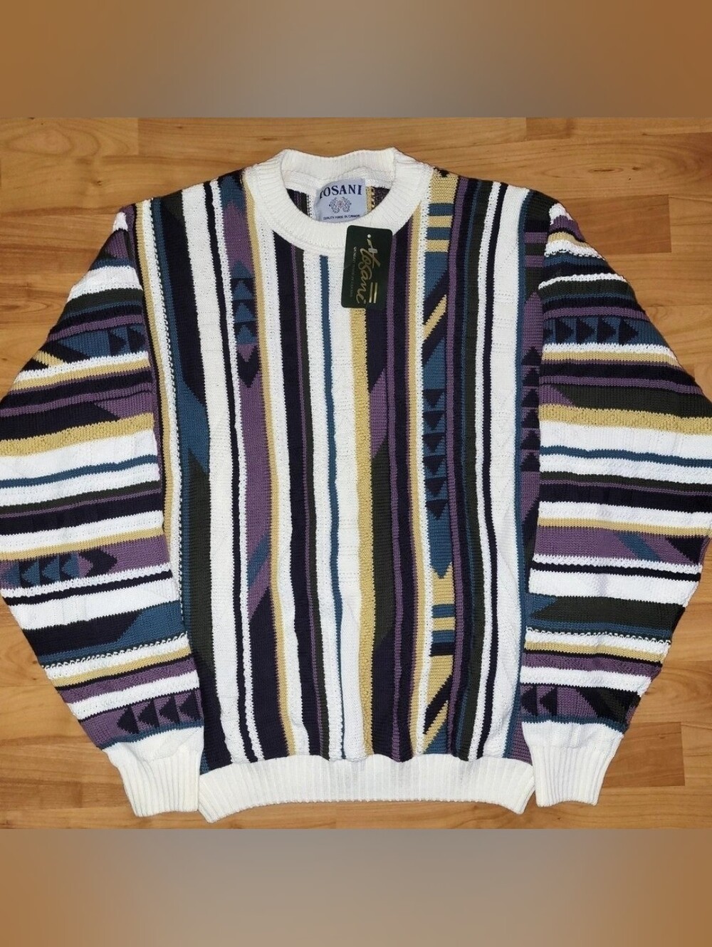 Tosani COOGI Style XL Extra Large Chunky 3D Style Knit Sweater Striped NEW